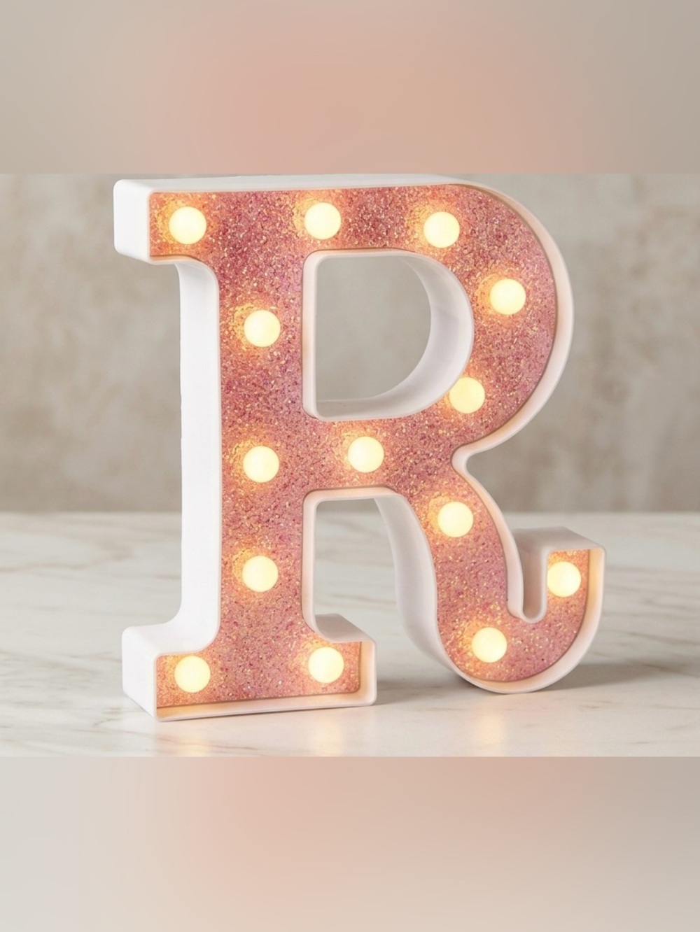 Pink Glitter Marquee Light Up Letter "R" - 9" Wall Decor